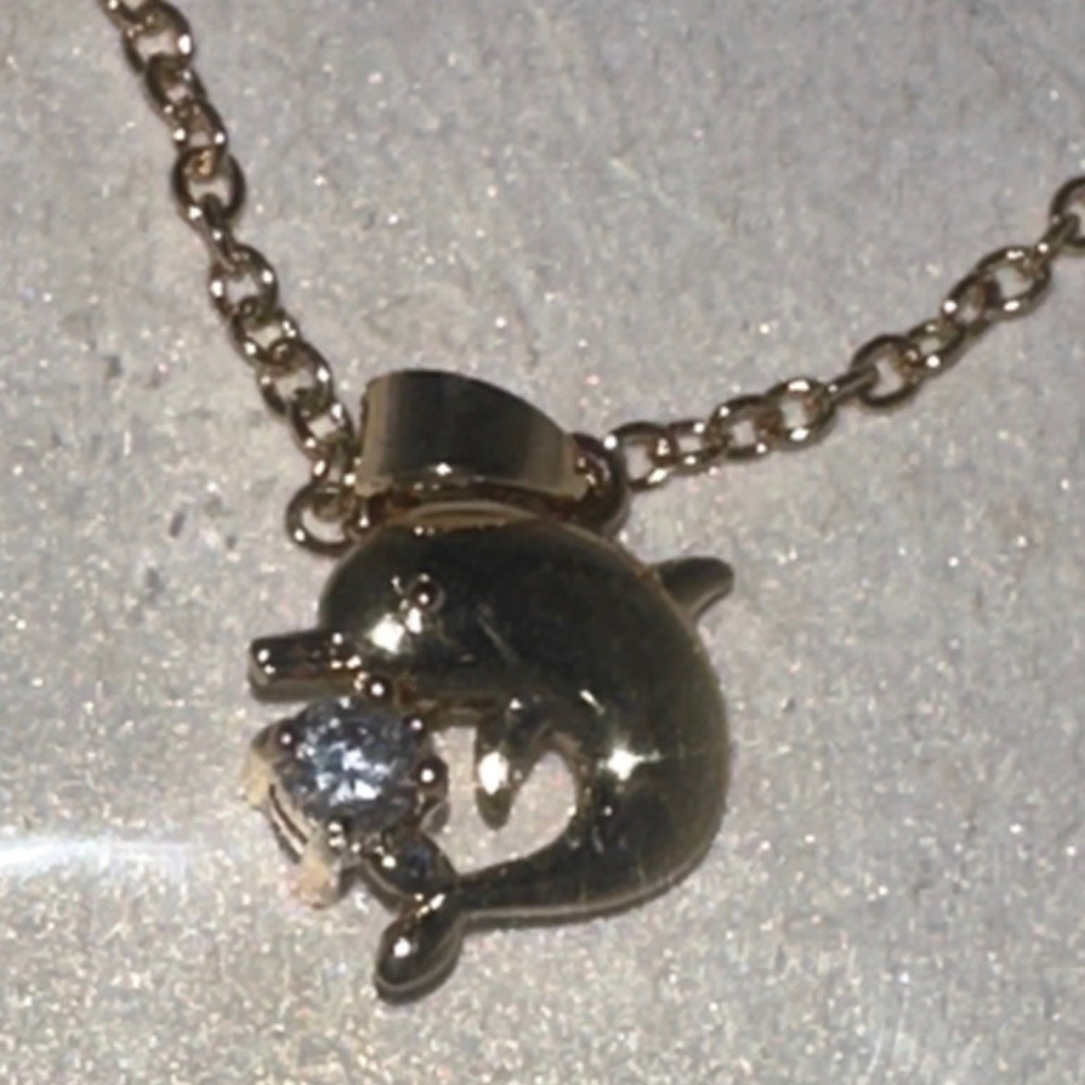 Girl Nation Dolphin Pendant Necklace 14K Gold Plated Crystal Hypoallergenic